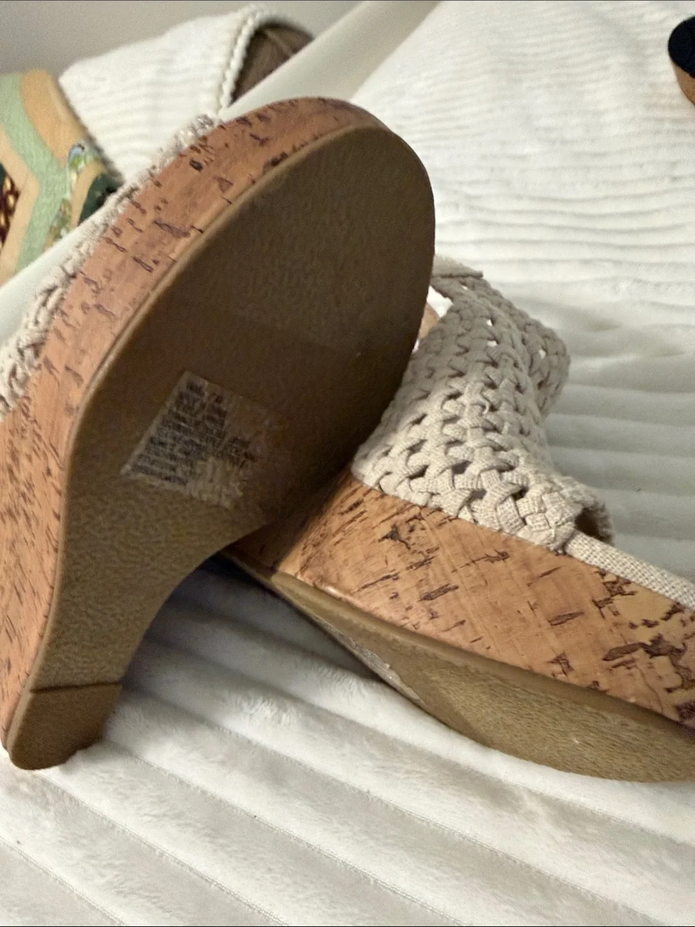 SoftWalk Beige Woven Peep-Toe Slingback Wedges